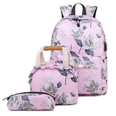Imagem de Mochila Guelph Casual Feminina Escolar Estojo Necessaire Lancheira Térmica Reforçada Trabalho-Feminino