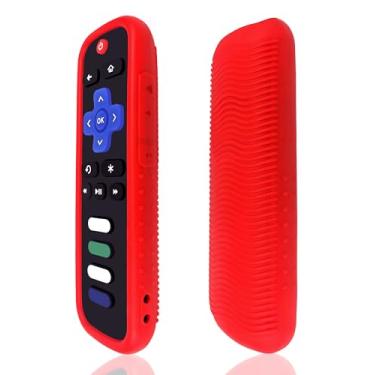 Imagem de Capa protetora universal de silicone para controle remoto Roku Voice – à prova de choque, poeira e lavável – serve na maioria dos modelos de controle Roku da TCL Smart TV (vermelho)