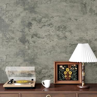 Imagem de EPPKILY Papel de parede de concreto cinza caramelo descasque e cole papel de contato de cimento texturizado autoadesivo à prova d'água vintage desgastado papel de parede de cal para quarto, banheiro