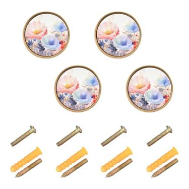Imagem de Burbuja Puxadores florais para armário de cozinha, pacote com 4, puxadores redondos de 3,5 cm, puxadores de cômoda com parafusos para cozinha, quarto, armários, armários