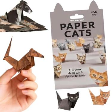 Imagem de Kit para gatos de papel origami 3D, 50 folhas de papel DIY pré-impresso para dobrar figuras fofas, decoração de mesa fácil e divertida e presente de atividade de artesanato criativo para adultos