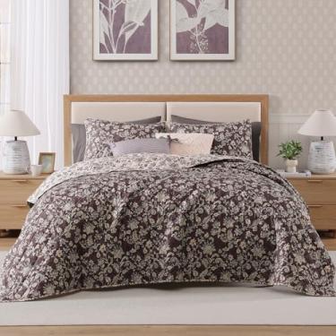 Imagem de BLOOMHAVEN Conjunto de colcha Queen, conjunto de colcha floral de ameixa italiana, reversível, leve e respirável para todas as estações, colcha acolchoada macia com 2 fronhas