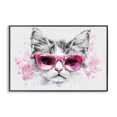 Imagem de Stupell Industries Gato legal com óculos de sol preto emoldurado arte giclée, design por LSR Creative Studio, 18 x 12