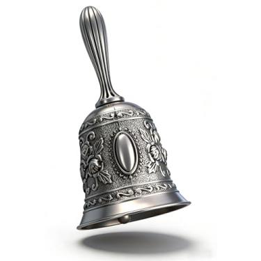 Imagem de Sino de mão sólido, extra alto vintage mesa de jantar sino de chamada para casamento, professor, serviço de treinamento de animais de estimação, meditação