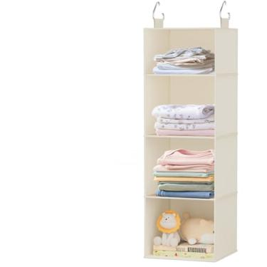 Imagem de VERONLY Organizador de armário suspenso e armazenamento com prateleiras de bambu – Armazenamento dobrável para roupas, toalhas, acessórios | Economia de espaço, sem necessidade de montagem (bege)