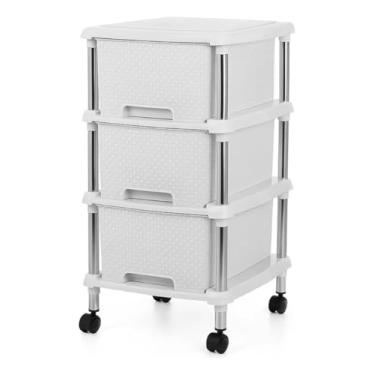 Imagem de Armário de quarto multifuncional de vime com três gavetas (Branco)