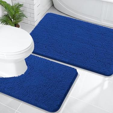Imagem de OLANLY Conjunto de tapetes de banheiro de 2 peças, tapetes de banho de chenille macio absorvente e contorno em forma de U, tapete de banheiro lavável à máquina, acessórios de decoração de casa (91 x
