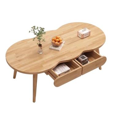 Imagem de Mesa de centro de madeira com gavetas, mesa lateral para sala de estar, mesa lateral de sofá, mesa central simples e moderna para espaço pequeno, mesa de centro de fazenda (cor madeira)