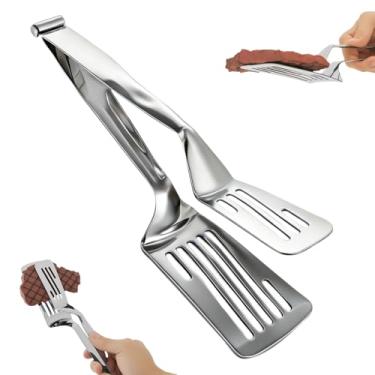 Imagem de ZFLYCANP Pinça de cozinha de aço inoxidável antiqueimadura, braçadeira multifuncional para grelha, espátula para fritar alimentos, drenagem de óleo, durabilidade e aderência versátil para bife, peixe
