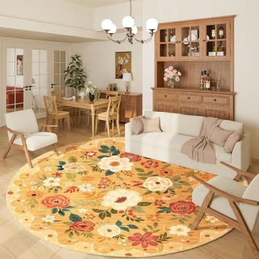 Imagem de DUKINO Tapete redondo floral, tapete circular lavável de 1,8 m, tapete circular antiderrapante para interior baixo, tapete macio com design boho pequeno para quarto, entrada, sala de estar, sala de