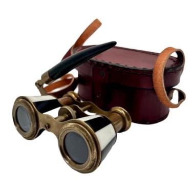 Imagem de Binóculos de bolso de latão com estojo de couro espião náutico vintage para colecionadores e marítimos, acabamento antigo, leve em latão para aventuras ao ar livre e decoração de casa