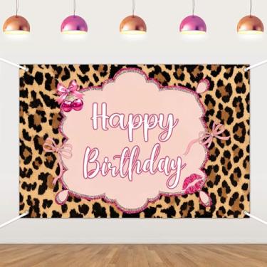 Imagem de Pano de fundo de aniversário de leopardo – fundo de cabine de fotos com estampa de chita rosa para meninas, festa de aniversário de adolescentes, artigos de festa