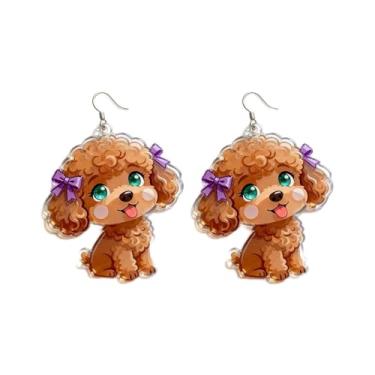 Imagem de OSCCI Adoráveis brincos de acrílico para filhotes de cachorro – Ganchos de liga durável, com tema de animal de estimação fofos, ótimos para roupas casuais e de festa, Acrílico, Sem pedra preciosa