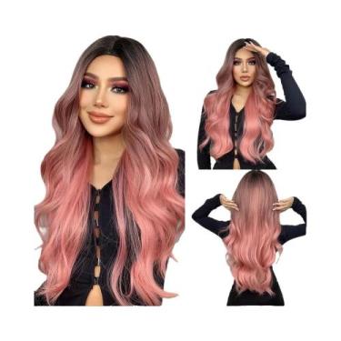 Imagem de Peruca Sintética Longa Vermelha Com Ondas E Linha De Cabelo Natural, F