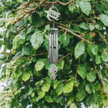 Imagem de ICE ARMOR 73,66 cm de comprimento tartaruga marinha silhueta estátua de sino de vento escultura ornamento decoração de jardim ideias para inauguração de casa, feriados e aniversários. Ótima adição