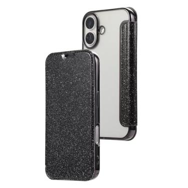 Imagem de Capa carteira para iPhone 16/16 plus/16 pro/16 pro max, capa feminina com glitter flip slot para cartão traseira capa fólio de couro transparente