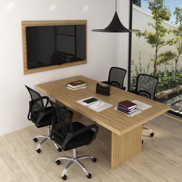 Imagem de Conjunto de Escritório com Mesa de Reunião 100x200cm MDP Amêndoa Tecno