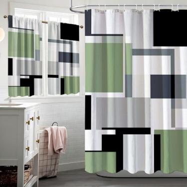 Imagem de KINUUIS Conjunto de cortina de chuveiro de 3 peças, conjunto de cortinas de banheiro com cortinas de janela combinando, cortina de chuveiro 72 × 72 e 2 painéis de janela, decoração de banheiro moderna