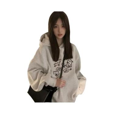 Imagem de Moletom Feminino Com Estampa De Gato Fofo Outono Inverno Casual Solto 