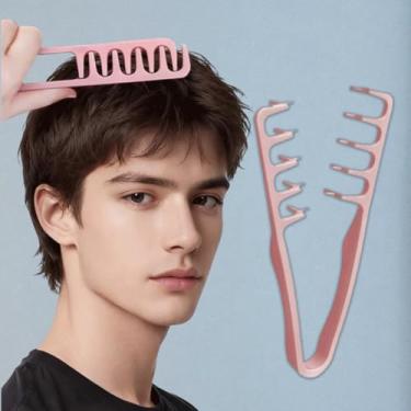 Imagem de Pente de cabelo masculino com textura fofa, escova volumizadora para franja e cabeça plana, aderência texturizada, pente de corte de cabelo fácil de limpar, rosa