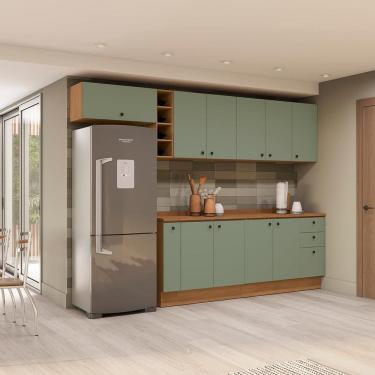 Imagem de Armário de Cozinha Completa 300cm Canela/Verde Frevo Pixel Kappesberg