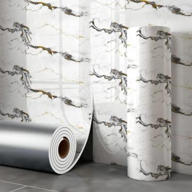 Imagem de Papel de parede dourado imitação de azulejo mármore efeito de mármore autoadesivo papel de parede impermeável para paredes de cozinha e banheiro branco 40 * 300 cm