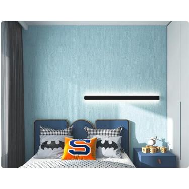 Imagem de Papel de parede autoadesivo impermeável e à prova de umidade para quarto sala de estar e escritório renovações 3D rolo de linho papel de parede azul celeste 50 * 1000 cm