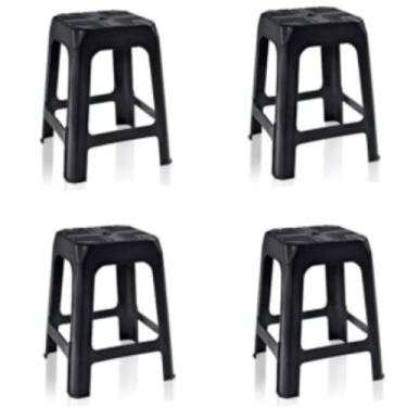 Imagem de Kit 4 Banquetas de Plástico Preta Banquinho Empilhável