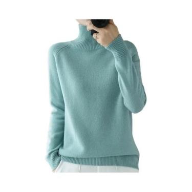 Imagem de Suéter Feminino De Cashmere De Gola Alta Slim Fit Para Outono Inverno 