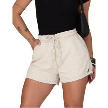 Imagem de Shorts Em Linho Feminino Curto Cintura Alta Ajustável Pátria-Feminino