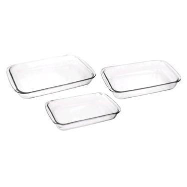 Imagem de Conjunto com 3 Assadeiras Refratárias de Vidro Retangular - Kit Ideal Para Forno, Micro-Ondas, Cozinha, Fogão, Lasanha