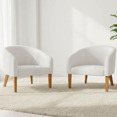 Imagem de Poltrona Sala Decorativa Kit 2 Stella Pé Madeira Trapézio Castanho Sintético D03 - D'rossi Branco