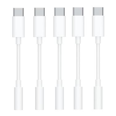 Imagem de [Certificado Apple MFi] Adaptador de fone de ouvido para iPhone 17 16 15, pacote com 5 cabos USB tipo C para cabo adaptador de áudio auxiliar fêmea de 3,5 mm para iPhone 17 16 15 Pro Max, Galaxy S25