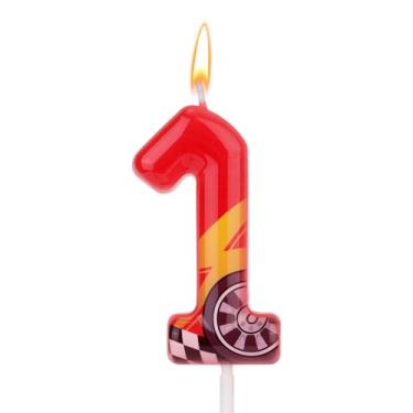 Imagem de Vela de aniversário temática de carros de corrida, vela vermelha com número de relâmpago, topo de bolo perfeito e artigos de decoração de aniversário e festa temática (número 1)