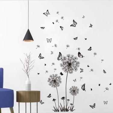 Imagem de Adesivos de parede Creative Black Dandelion and Butterfly PVC - Yiweis