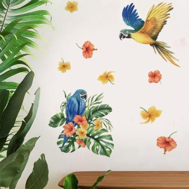 Imagem de Adesivos de parede Tropical Parrot Flowers Leaves 30x40cm PVC - yiweis