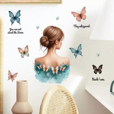 Imagem de Adesivo de parede Back View Girl with Butterflies PVC 29,5 x 29,5 cm -