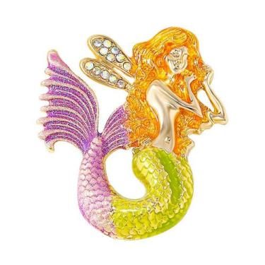 Imagem de Alfinetes de broche, liga de strass esmaltada de sereia vintage - yiwe