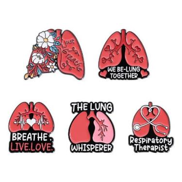 Imagem de Conjunto de broches Creative Lung Anatomy Red Alloy - Yiweisai