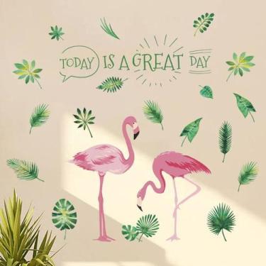 Imagem de Adesivos de parede Flamingo Tropical Leaves Hoje é um ótimo dia - yiwe