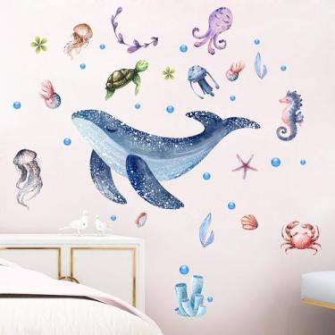 Imagem de Adesivos de parede Galaxy Whale Cartoon Ocean Animals PVC 30x90cm - yi