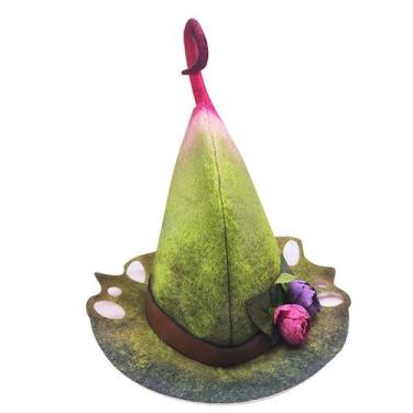 Imagem de Chapéu de bruxa de feltro verde com decoração de flores de Halloween -