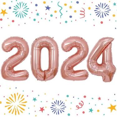 Imagem de Balões numéricos KALOR 2024 Rose Gold Graduation de 40 polegadas