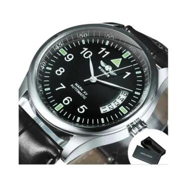 Imagem de Relógio Mecânico Masculino Com Mostrador Preto E Pulseira De Couro Lux