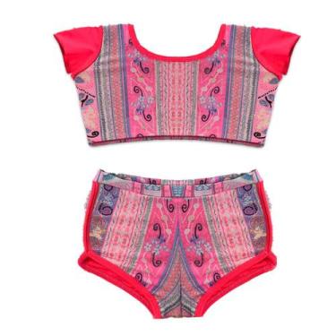 Imagem de Biquíni Infantil Bebê Short e cropped com Manguinha - WA modas, Rosa, 