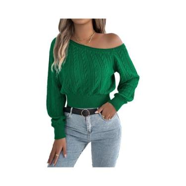 Imagem de Suéter Feminino De Tricô Com Ombros Descobertos E Manga Longa, Casual 