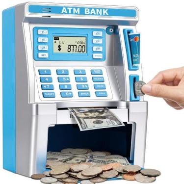 Imagem de Máquina ATM Piggy Bank BAODLON Blue para crianças com cartão de débito