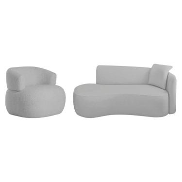 Imagem de Kit Divã Recamier 150cm E Poltrona Luxo Suíça Lado Esquerdo Linho Cinza Claro