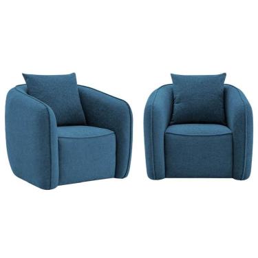 Imagem de Kit 02 Poltronas Decorativas Sala De Estar Recepção Florença Linho - Adj DeAzul Royal