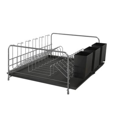 Imagem de Escorredor De Louça Bali Com Bandeja E Porta Talheres Preto Stolf